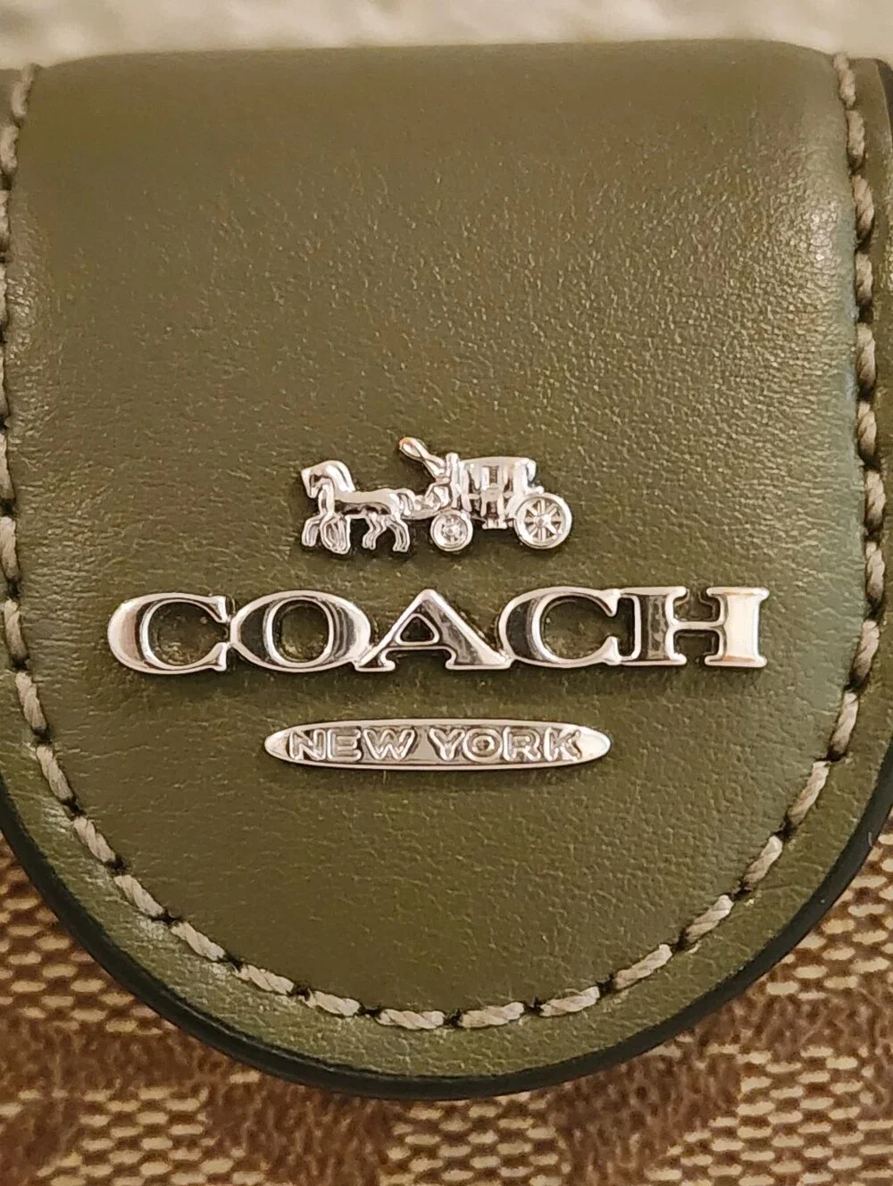 Coach Medium Corner Zip Wallet in Signature Canvas with Sage Leather Trim